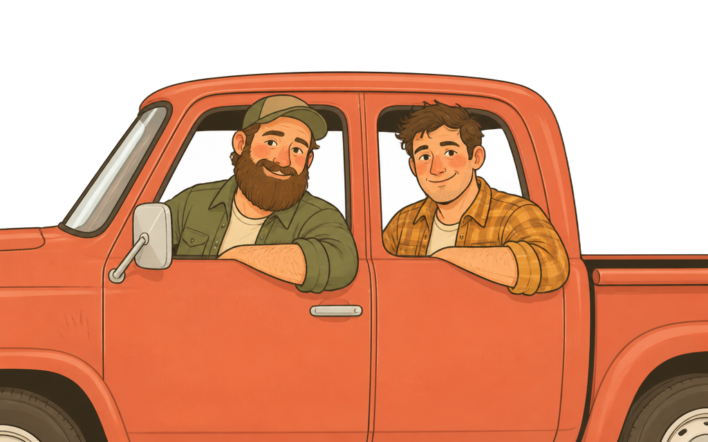 Two friendly TxtADriver.com drivers in a pickup truck